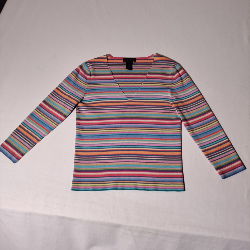 Ralph Ralph Lauren Silk Blend Striped Ribbed Knit Sweater Multi-Color Sz S